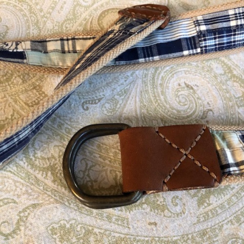 Mens Casual Leather & Canvas 1.75" Wide Belt Sz 42